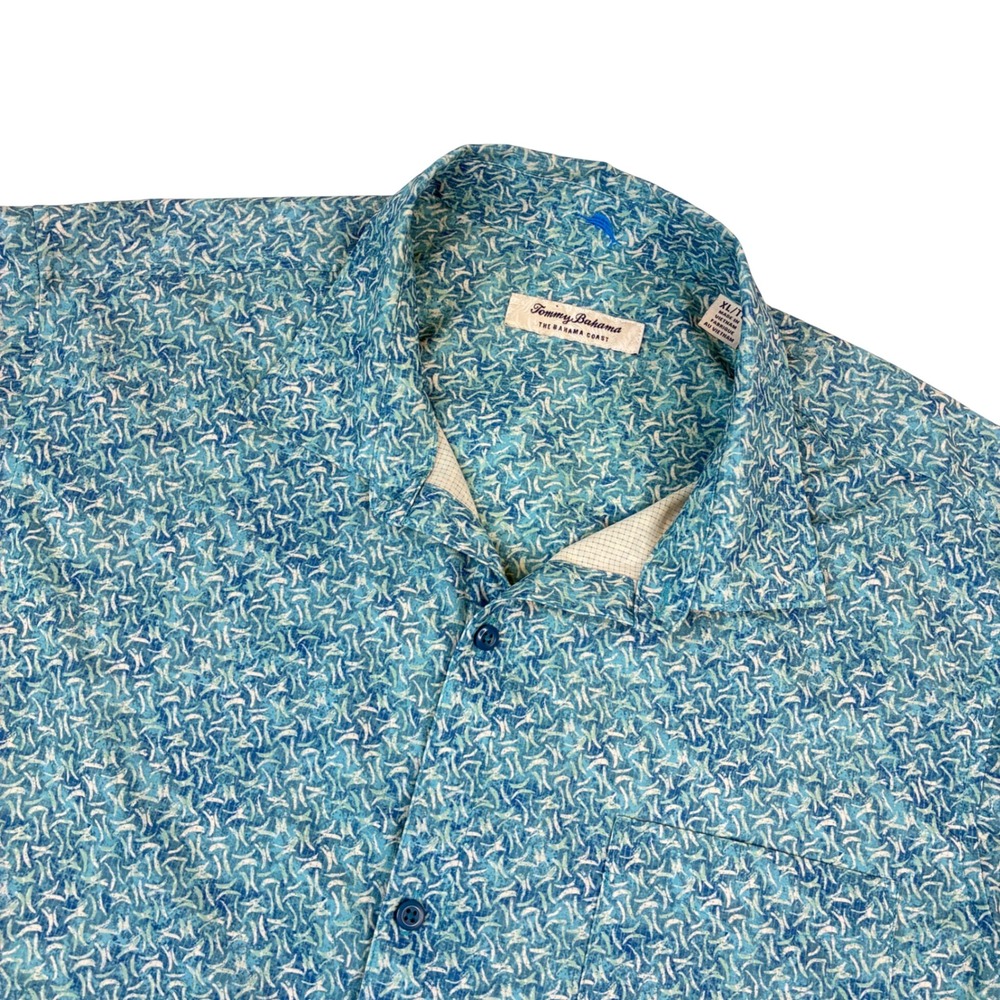 Tommy Bahama Shirt Mens XL Blue IslandZone Abstract Print Short Sleeve Button Up